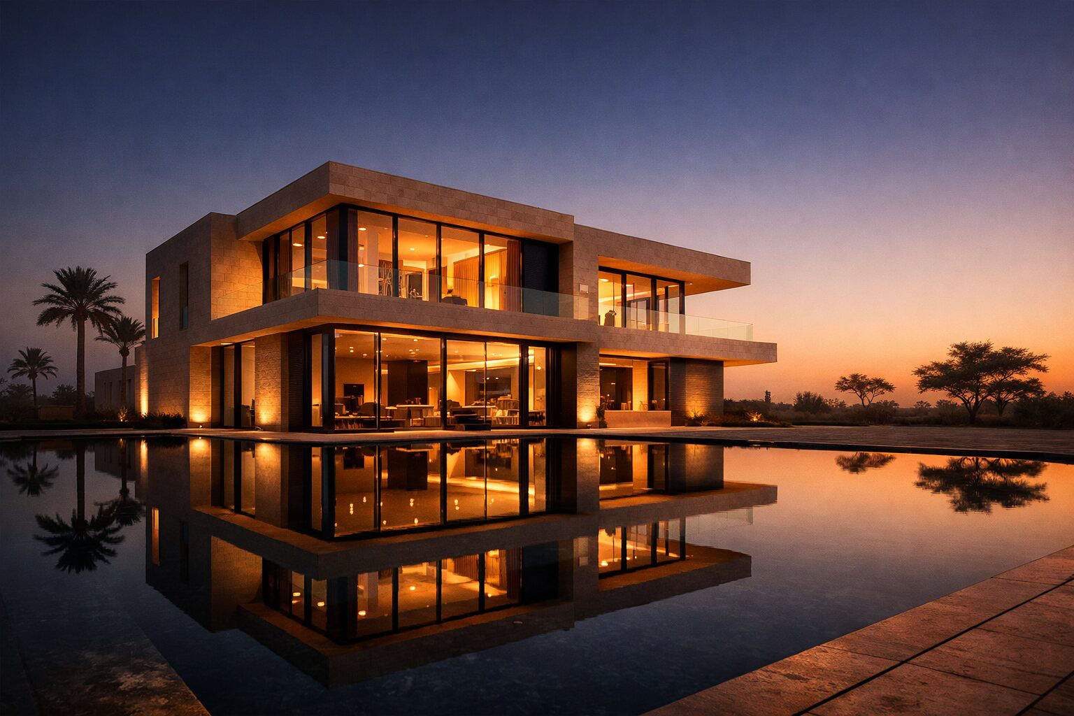 FUSION-delivered villa at dusk