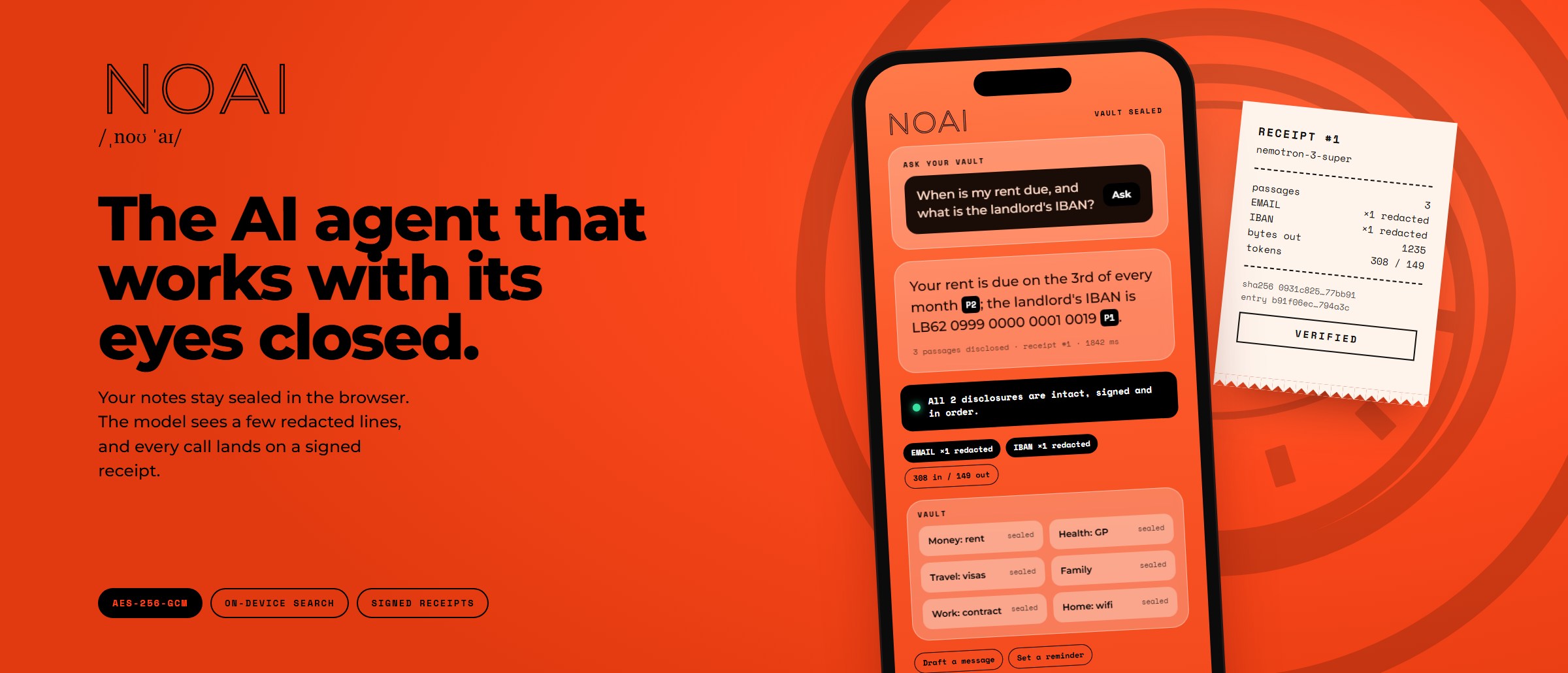 NOAI campaign, the app on a phone and a signed receipt